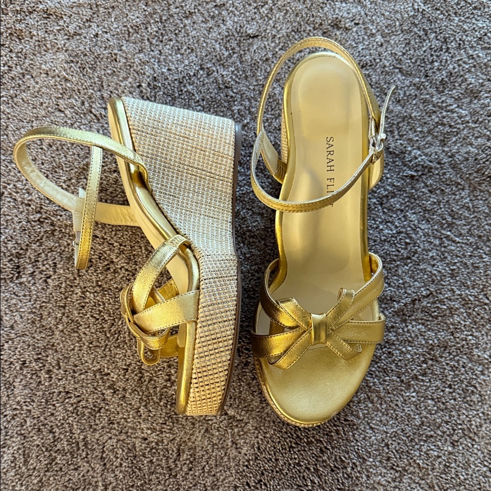 Sarah Flint Gold Mirjana Wedge Sandals EUC sz 39.5
